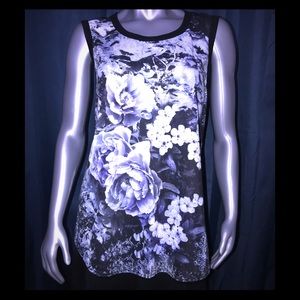 DKNY • Sleeveless Floral Contrast Tee/ size (XL)